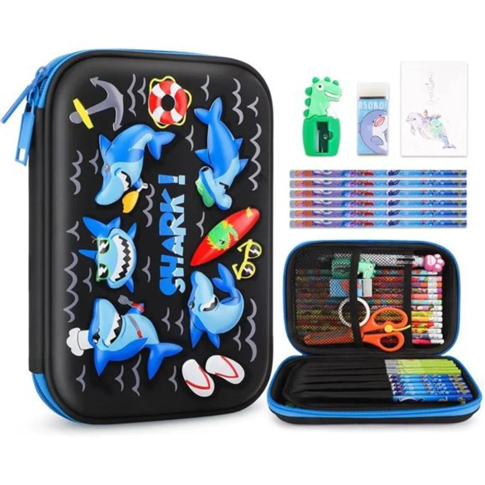 Cool Shark Pencil Case‎ for Boys: 3D EVA Organizer with Compartments for School